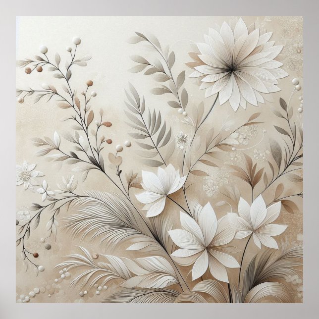 Modern Beige Flowers 1 Poster (Front)
