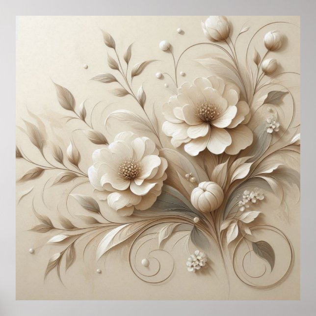 Modern Beige Flowers 21 Poster (Front)