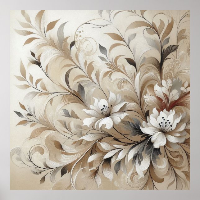 Modern Beige Flowers 4 Poster (Front)
