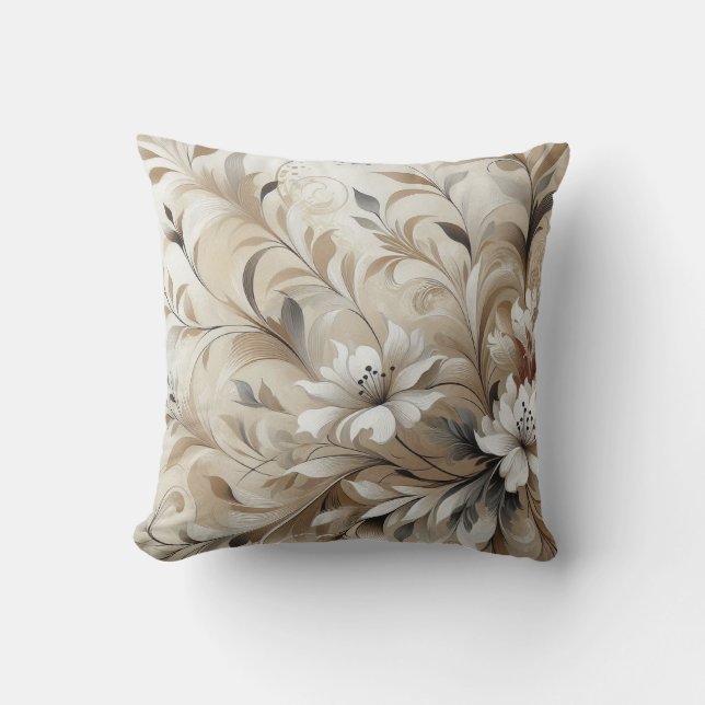 Modern Beige Flowers 4 Poster Throw Pillow (Front)