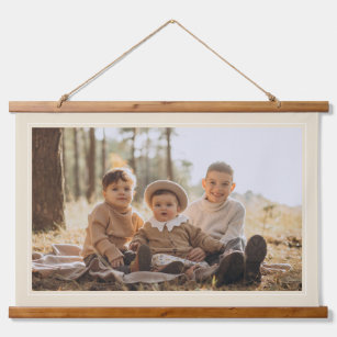 Modern Beige Frame Custom Family Photo Canvas Hanging Tapestry