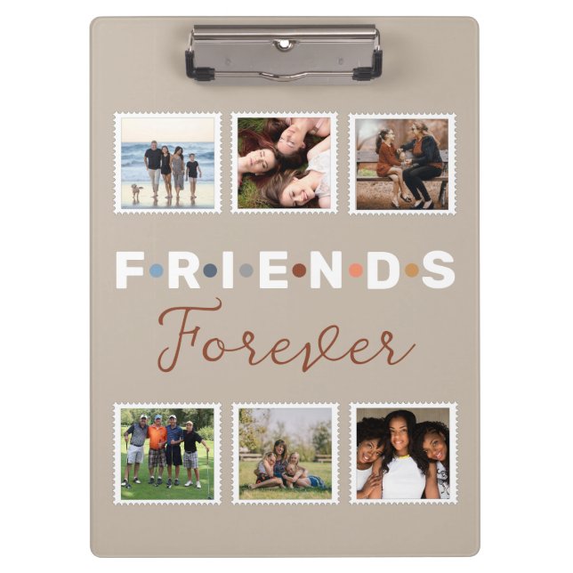 Modern Beige Friends Forever Photo Collage Clipboard (Front)