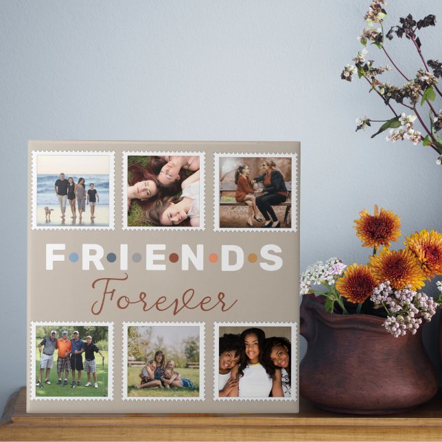 Modern Beige Friends Forever Photo Collage Tile (Creator Uploaded)