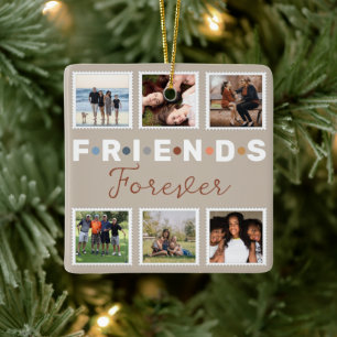 Modern Beige Friends Forever Postage Stamp Photo   Ceramic Ornament