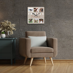 Modern Beige Friends Forever postage stamp style P Square Wall Clock