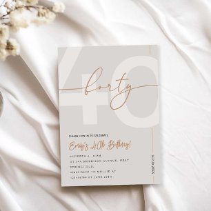 Modern Beige & Gold 40th Birthday Invitation