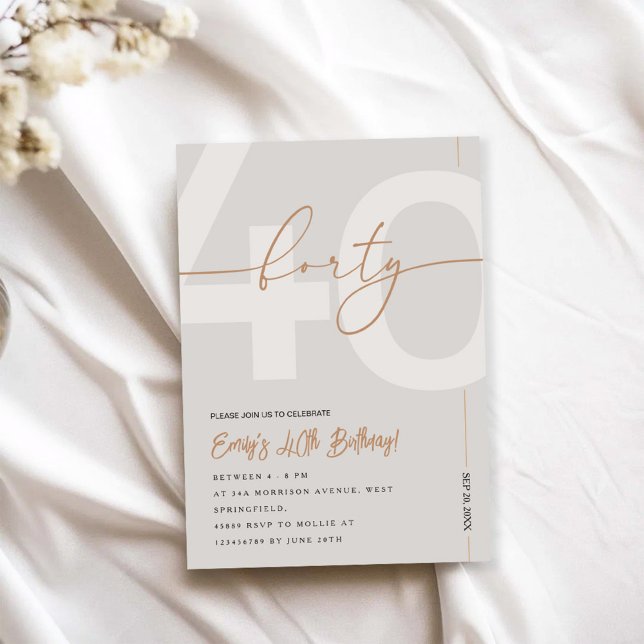 Modern Beige & Gold 40th Birthday Invitation (Creator Uploaded)