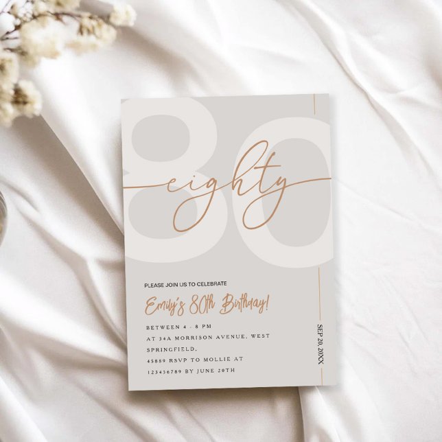 Modern Beige & Gold 80th Birthday Invitation (Creator Uploaded)
