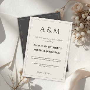 Modern beige grey minimalist wedding invitation