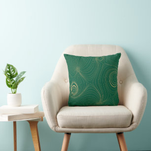 Modern Beige Khaki Psychedelic Topographic Line Ar Throw Pillow