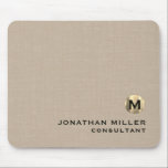 Modern Beige Linen Brushed Gold Monogram Mouse Pad<br><div class="desc">Add a touch of sophistication to your workspace with this personalized beige and gold monogram mouse pad. The classic block typography and brushed metallic gold monogram medallion with your initial, name, and title or text of your choice make it a perfect accessory for your home or office. The smooth surface...</div>