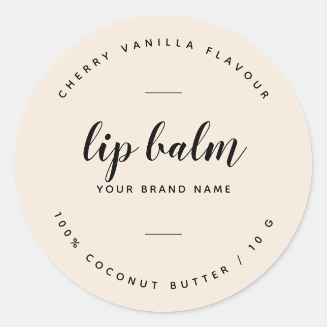 Modern beige lip balm label (Front)