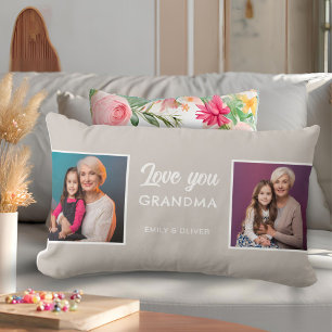 Modern Beige Love you Grandma 2 Photos Lumbar Pillow