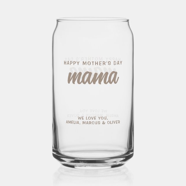 Modern Beige Mama Kid's Names Mother's Day  Can Glass (Front)