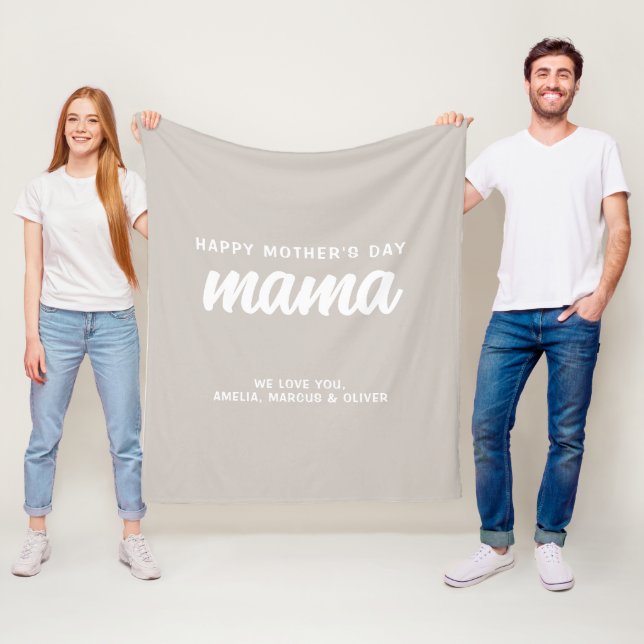 Modern Beige Mama Kid's Names Mother's Day  Fleece Blanket (In Situ)