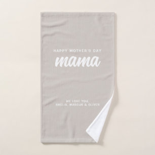 Modern Beige Mama Kid's Names Mother's Day Hand Towel