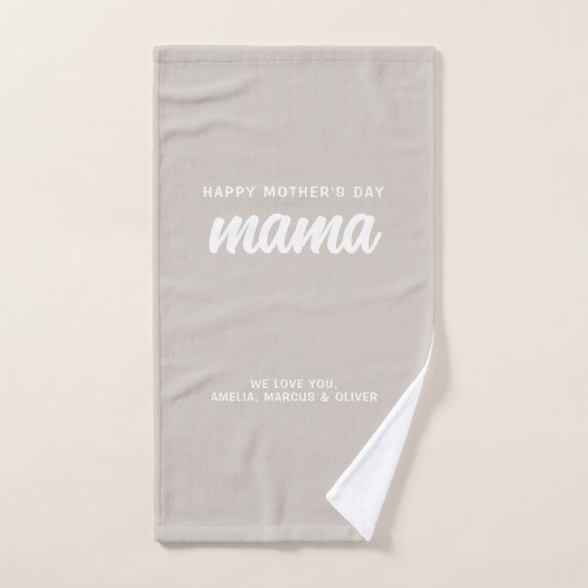 Modern Beige Mama Kid's Names Mother's Day  Hand Towel (Hand Towel)