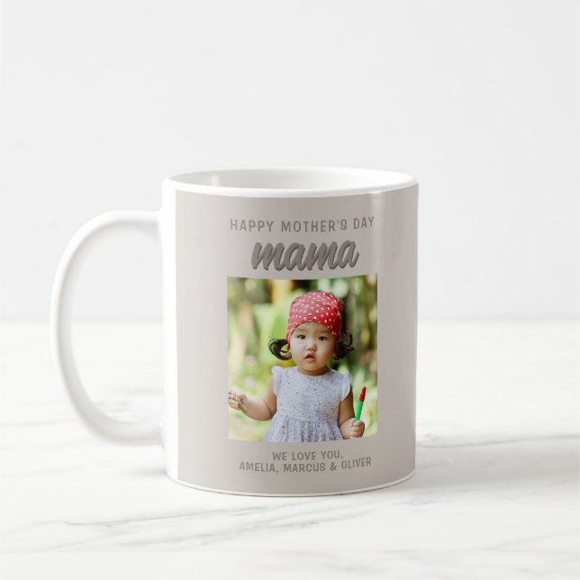 Modern Beige Mama Kids Photo Mother's Day  Coffee Mug (Left)