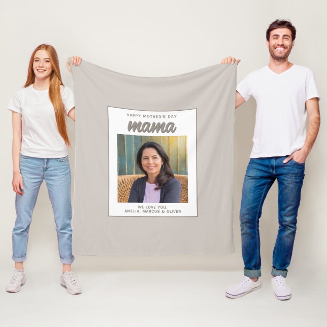 Modern Beige Mama Kids Photo Mother's Day  Fleece Blanket (In Situ)