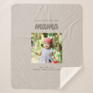 Modern Beige Mama Kids Photo Mother's Day Sherpa Blanket