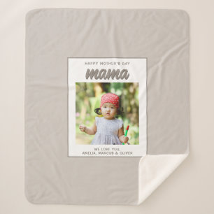 Modern Beige Mama Kids Photo Mother's Day Sherpa Blanket