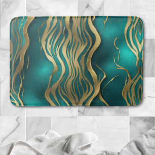 Modern Beige Marble Waves Turquoise Teal Blue Bath Mat