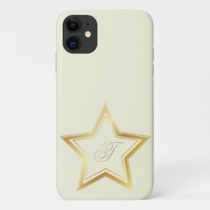 Modern Beige Minimal Gold Star Monogram iPhone 11 Case