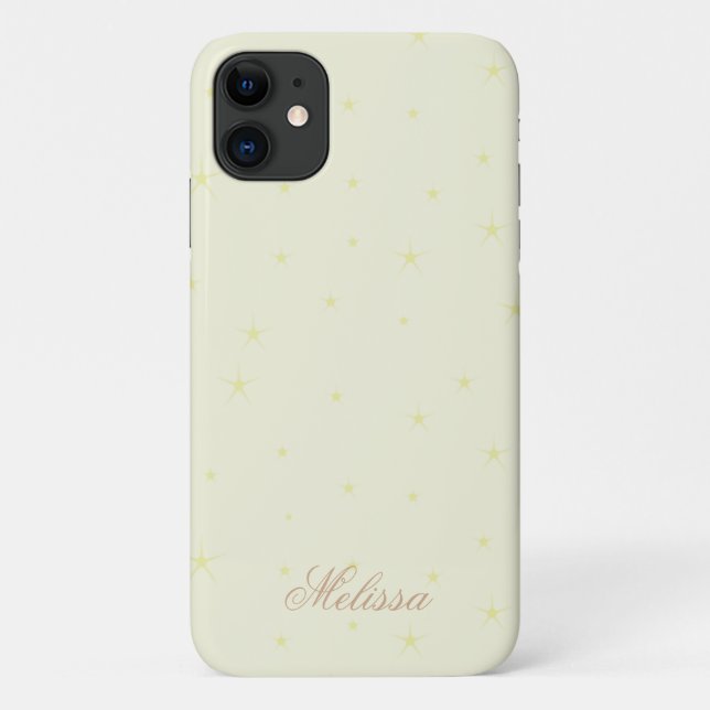 Modern Beige Minimal Gold Star Script Personalize  Case-Mate iPhone Case (Back)