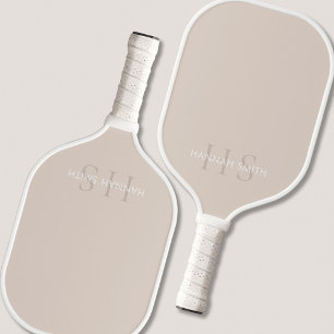 Modern Beige Minimalist Monogram Pickleball Paddle
