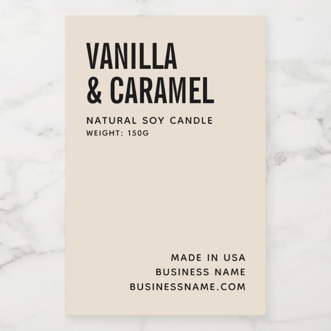 Modern beige minimalist soy candle product label (Single Label)