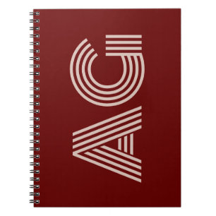 Modern Beige Monogram and Wine Notebook