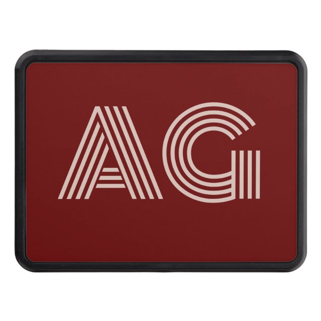 Modern Beige Monogram and Wine Trailer Hitch Cover (Front)
