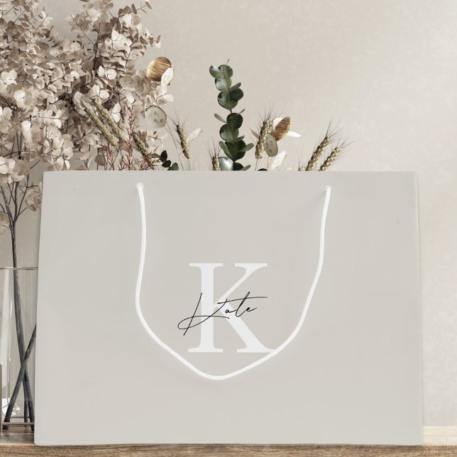 Modern Beige Monogram Bridesmaid Proposal Gift Bag (Creator Uploaded)