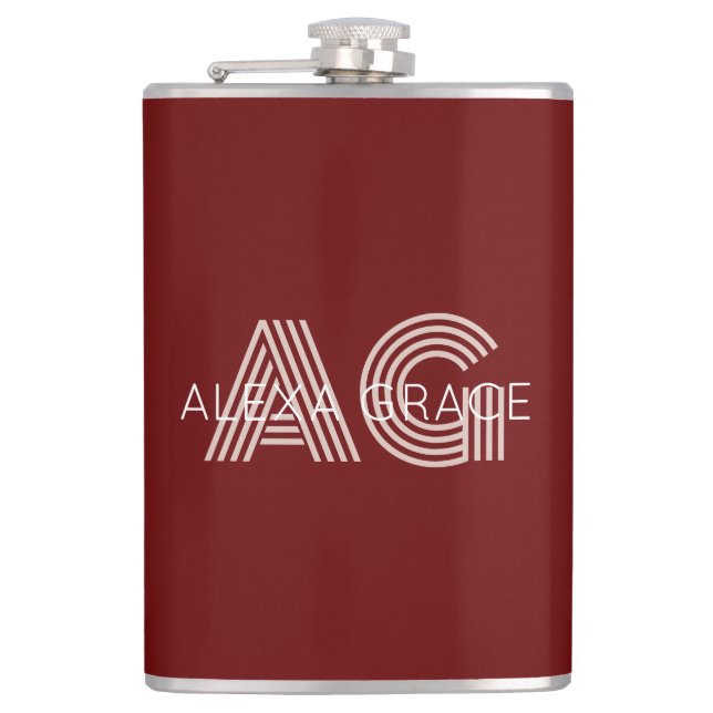 Modern Beige Monogram Hip Flask (Front)