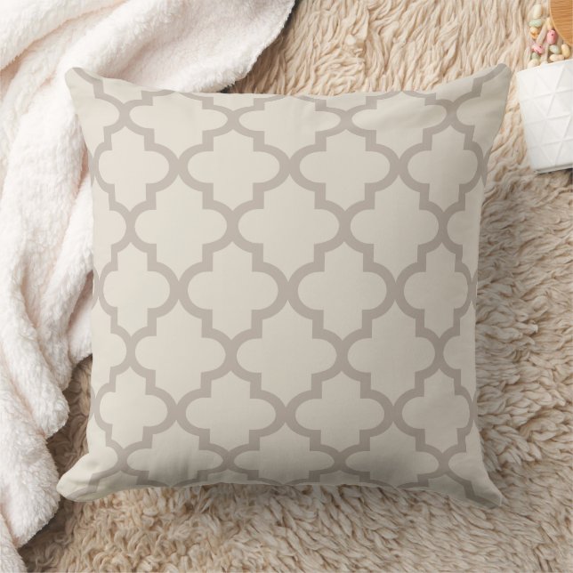 Modern Beige Moroccan Quatrefoil Pattern Throw Pillow (Blanket)