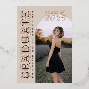Modern Beige Neutral Photo Graduation Rose Gold