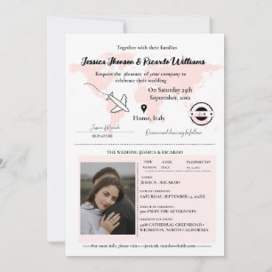 Modern Beige passport  Monogram Wedding invitation