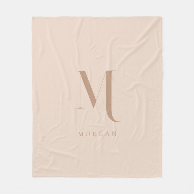 Modern Beige Personalized Monogram  Fleece Blanket (Front)