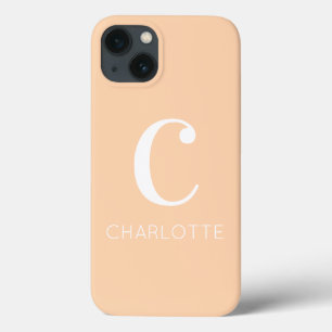 Modern Beige Personalized Name Monogram iPhone 13 Case