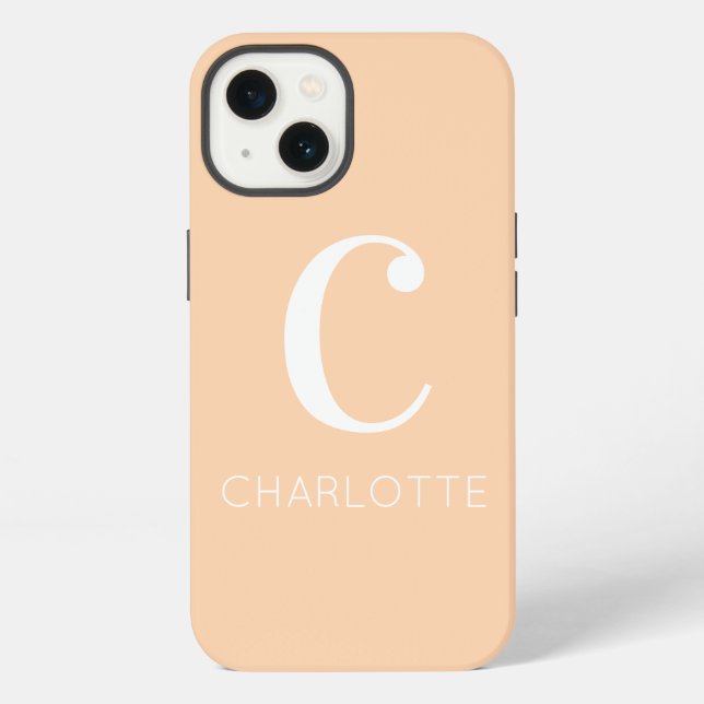 Modern Beige Personalized Name Monogram iPhone Case (Back)