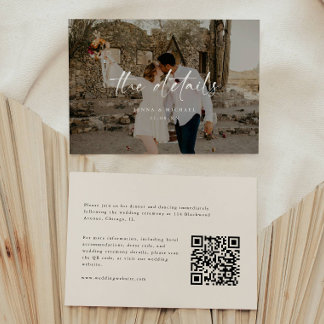 Modern Beige Photo Script Wedding Details Enclosure Card