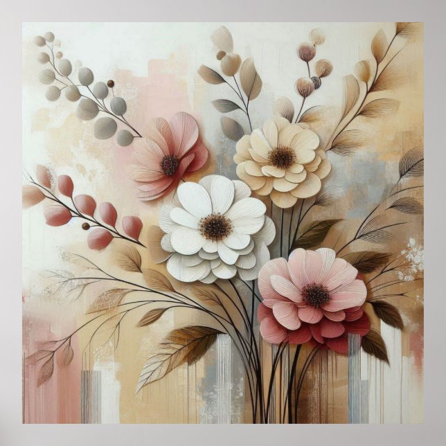 Modern Beige-Pink Flowers 27 Poster (Front)