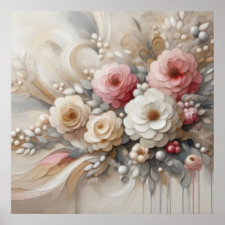 Modern Beige-Pink Flowers 32 Poster