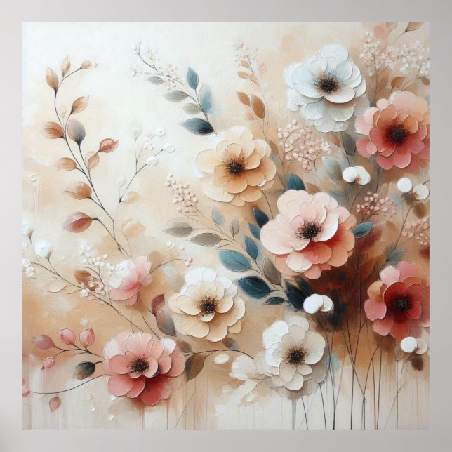 Modern Beige-Pink Flowers 41 Poster (Front)