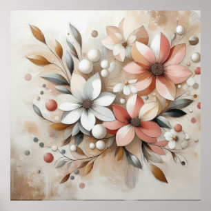 Modern Beige-Pink Flowers 44 Poster
