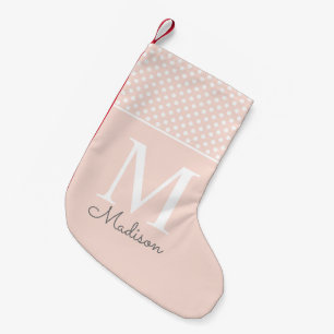 Modern beige polka dot pattern name monogram small christmas stocking