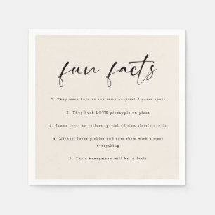 Modern Beige Script "Fun Facts" Wedding Napkin