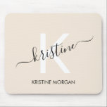 Modern beige script monogram name mouse pad<br><div class="desc">Modern beige script monogram name mouse pad</div>