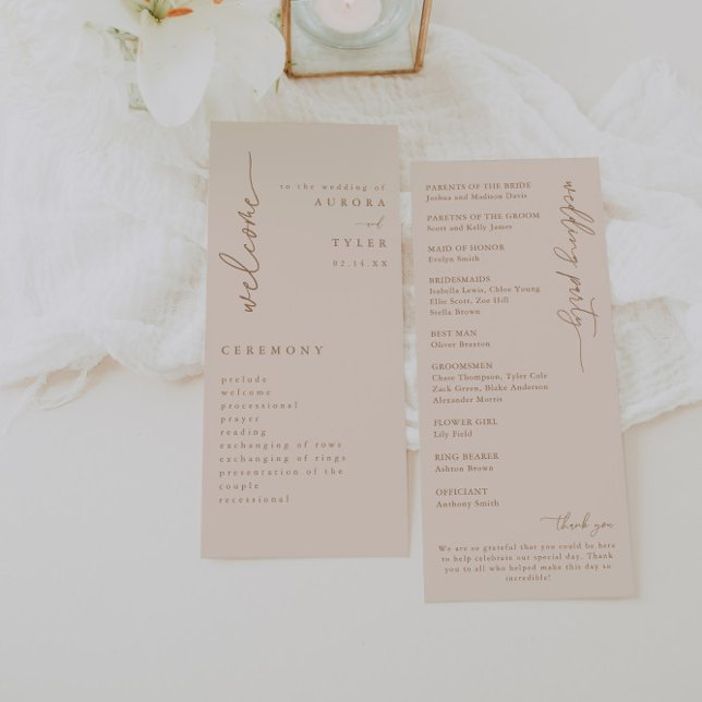 Modern Beige Script Wedding Program (Creator Uploaded)