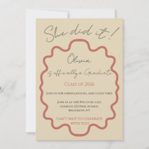 Modern Beige She Did It Graduation Party Invitation